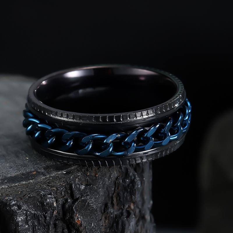 New In Metal Spinner Fidget Cool Rings for Men Stainless Steel Rotatable Chain Anxiety Relife Spinning Ring Anillo Antiestres