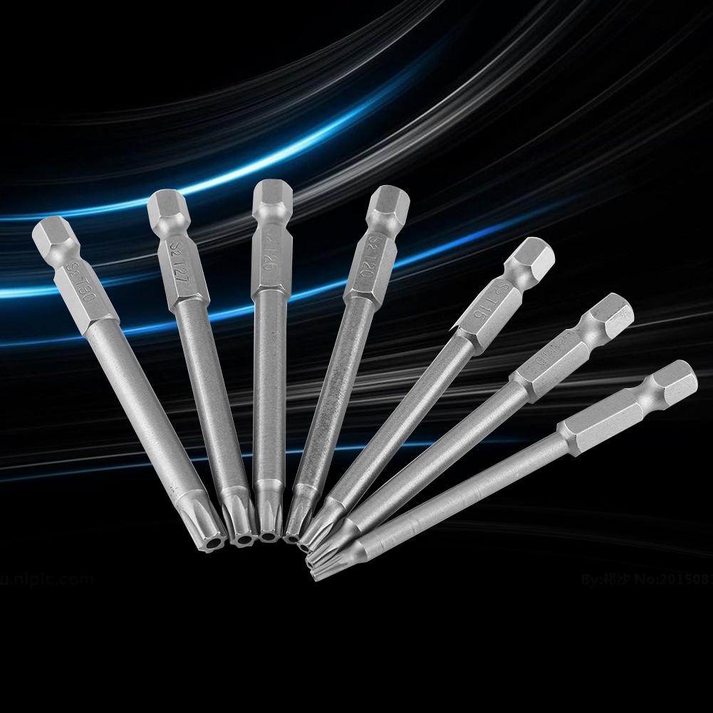 7pcsset S2 Steel 75mm 14 Inch Hex Shank T 8T30 Magnetic Security Star Screwdriver Bits