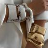 IngeSight.Z Kreatives Design Hammerstruktur Schwere Metallarmreifen für Damen Klassisches Wellenförmiges Armband Damen Punk Party Schmuck