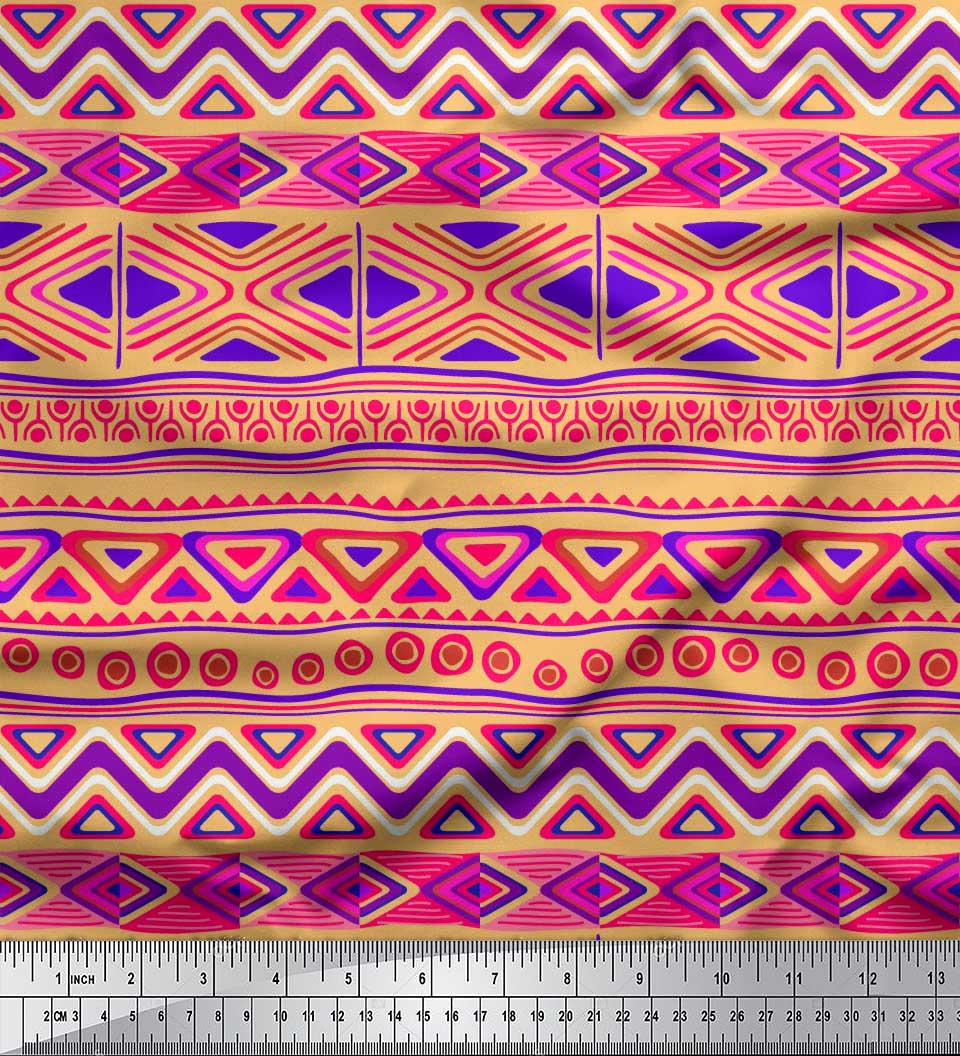 

Японська креп-атласна тканина Soimoi Тканина з ацтекським геометричним принтом 1 метр 42 дюйма 42 Inch Wide - Poly Crepe помаранчевий