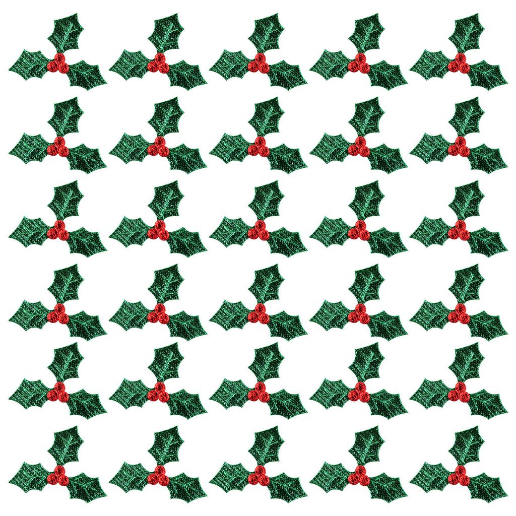 100Pcs Christmas Berry Leaf Artificial Fabric Picks Realistic Green Plant for DIY Hanging Ornament Costume Party Home Wedding