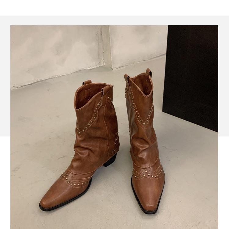 Xiaoxiangfeng short boots black western cowboy boots high heel wasteland Martin boots women s shoes trendy single boots knight boots 40 4920₽