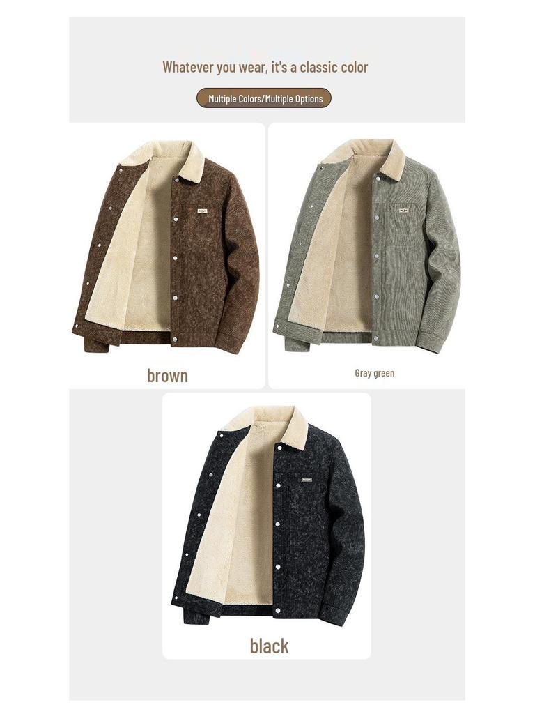 Men's Retro Corduroy Lambswool Winter Coat