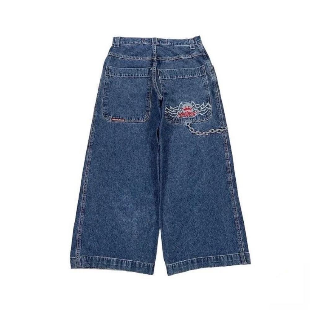Street Hip-hop Casual Løse Y2K Rette Vide Ben Bukser Menn Amerikansk Retro Harajuku Mote Punk Oversized Jeans Kvinner