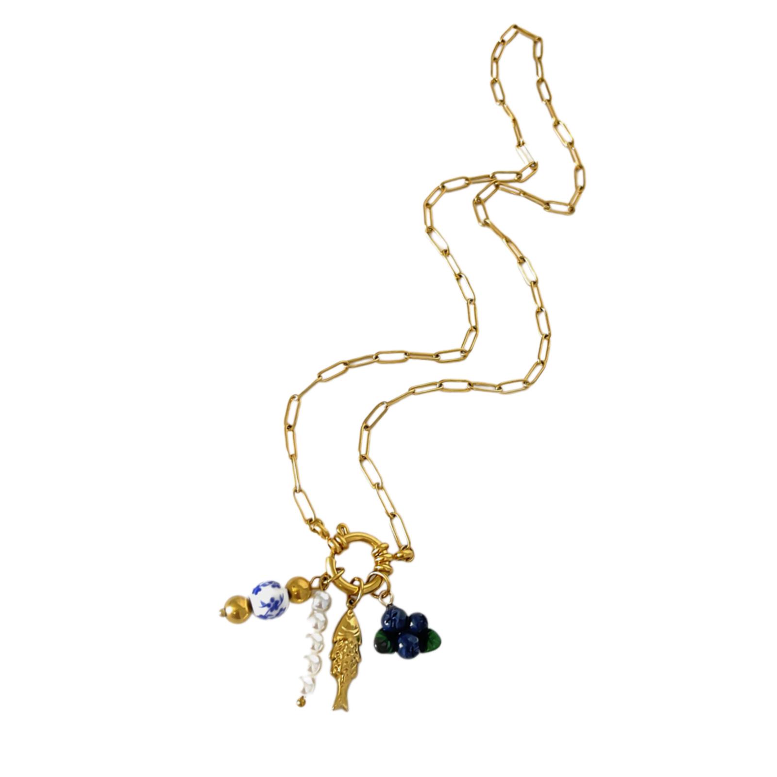 

Grape/Blueberry Pendant Necklace Simple Necklace Stainless Steel Date Jewelry for Music Festivals and Fashion Shows B