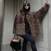 Cappotto da donna in pelliccia sintetica con pieghe tinta unita, manica lunga, tasca, cardigan, scollo a V, giacca da donna, invernale, casual, moda, capispalla, taglie forti