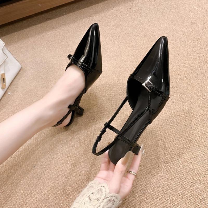 Temperament pointed high-heeled sandals women's spring new buckle single shoes stiletto women's shoes