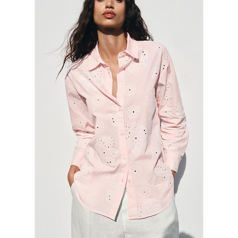 Summer New Women Clothes Single-Breasted Adhesive Press Embroidery Fashion Long Sleeve Lapel Shirts Top 7484066