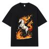 2026 Flame Horse Printed Graphic Y2k Harajuku Streetwear 100% Cotton T Shirt Casual Oversized Summer Men T-shirt