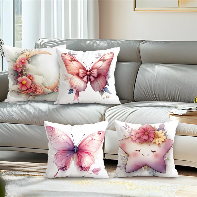 Home Decor Cute Moon, Butterfly & Star Floral Cushions Pattern Cushion Cover Suitable For Sofa Bedroom Car Pillow Cover