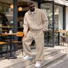 Men's Knit Zip-Up Lapel Jacket Sweatshirt and Straight-Leg Sweatpants Set, Loose Fit Outfit