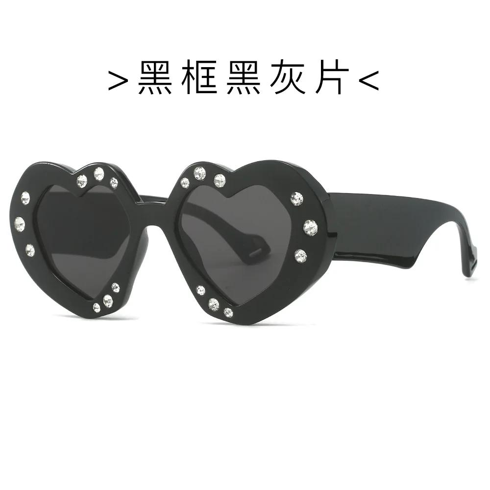 Women s Heart-shaped Diamond Studded Sunglasses Personalized Dance Party Glamorous Accessory