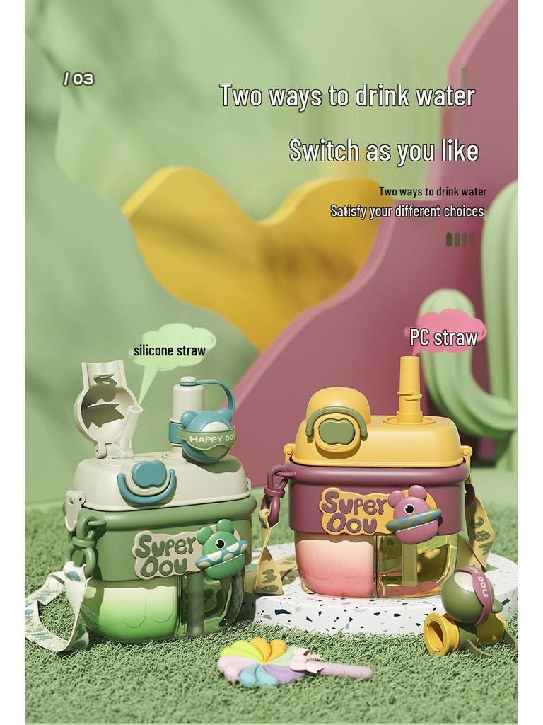 Large Capacity Dual-Compartment Straw Cup for Kids - Perfect for Female Students, Summer Use, and Easy Portability