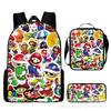 New Mario cartoon backpack, three-piece set for primary and secondary school students, school bag, backpack, shoulder bag, pencil case.
