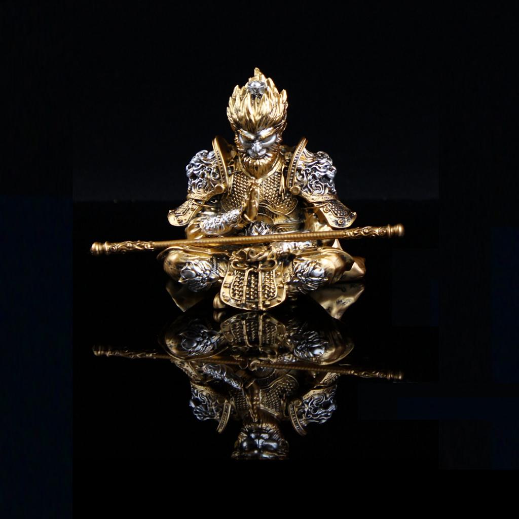 Vibrant Monkey King Figurine - 1 Set Hand-Painted Plastic Car Dashboard Ornament with Golden Hooped Staff
