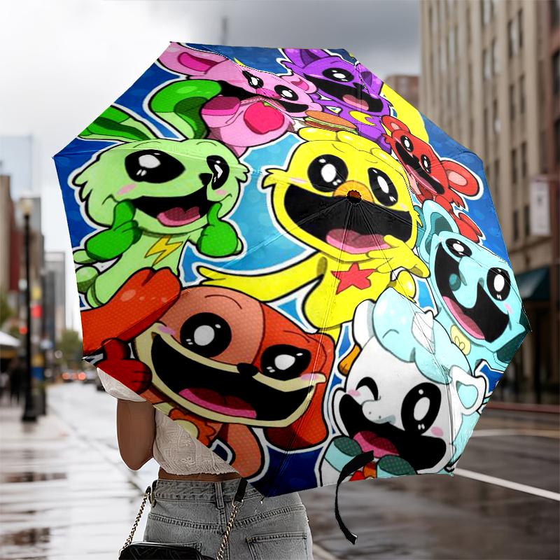 Happy smiling Cartoon Characters Umbrella 8-Frame for Travel, camping, Casual Lightweight Portable Umbrella, Essential for every family Holidays Gift