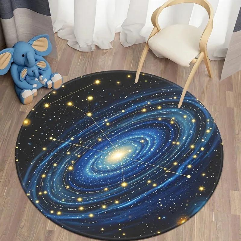 Galaxy Theme Round Carpet Exclusive for Cosmic Astronomy Enthusiasts, Soft Non-Slip Durable Floor Mat Decorative Carpet