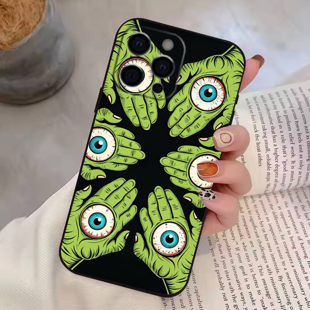 

Модный Чехол для Телефона с Принтом Большие Глаза и Линиями Для iPhone 17, 16,15,14,13,12,11 Plus,Pro Max, Другие Мягкий Черный Чехол iPhone12PROMAX