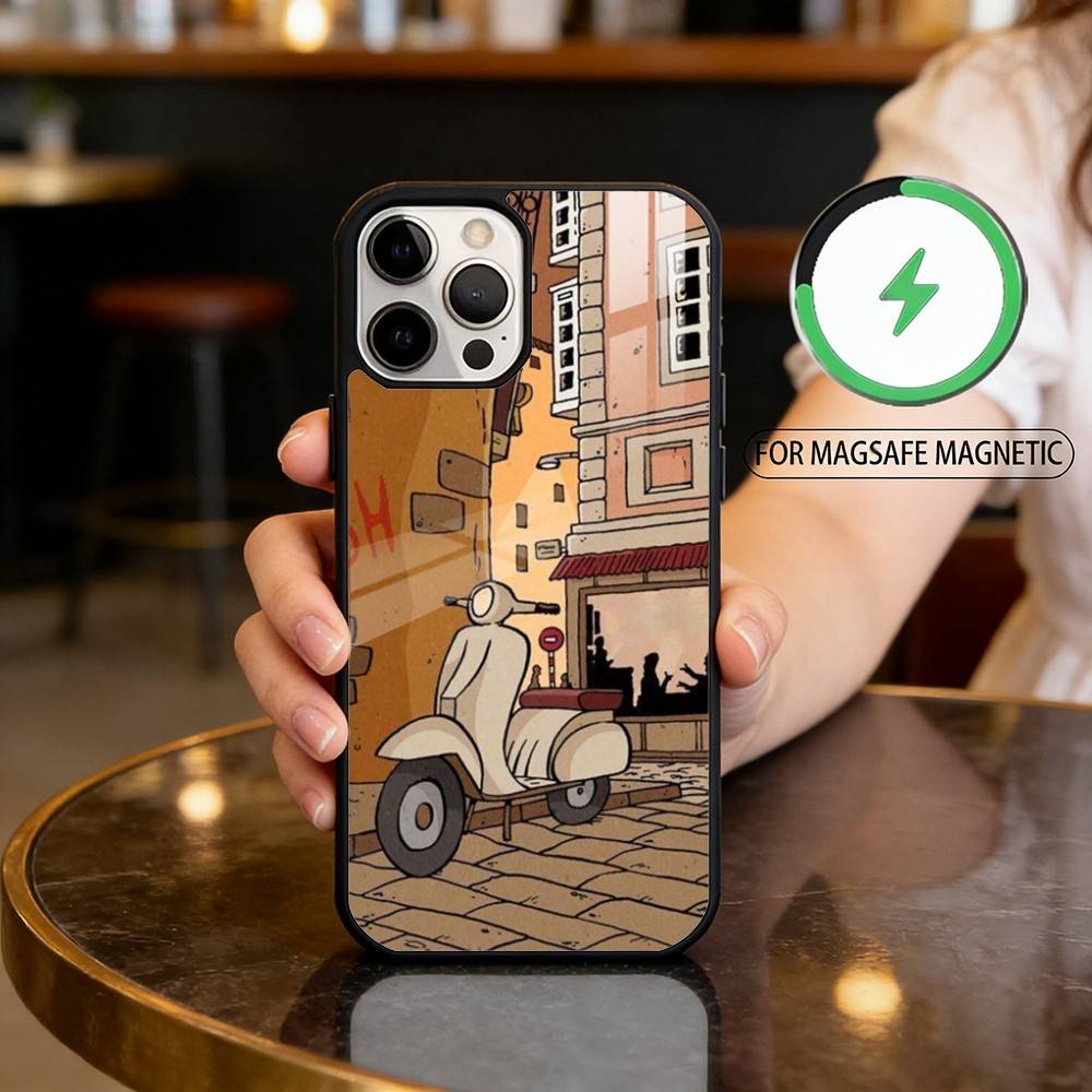 

M-Mini Scooter Transparent Phone Case For iPhone17,16,15,14,13,12,11 Plus,Pro Max Magnetic For Magsafe Wireless Charging iPhone17Pro