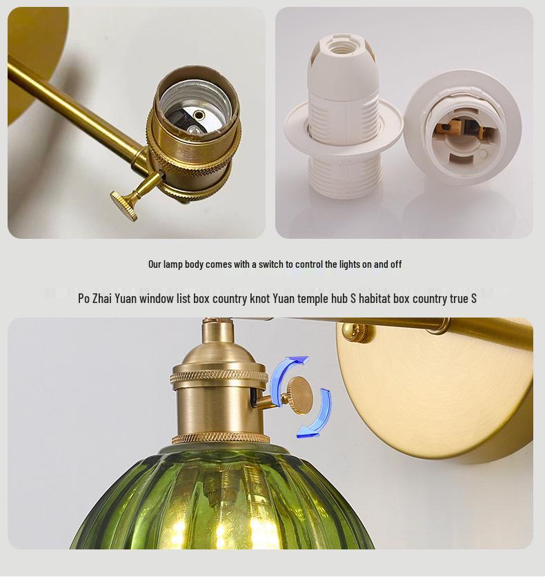 Vintage Japanische Grüne Glas Schmiedeeisen Wandleuchte - Nordische Moderne Nachttisch- & Schminktischleuchte