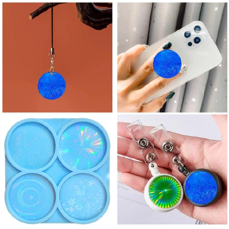 Phone Grip Silicone Mold Holographic Phone Holder Resin Mold Epoxy Jewelry Mold for Casting Badge Reel Keychain Hairclip