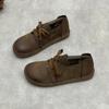Johnature Casual Genuine Leather Lace-up Flats Round Toe Solid Color Cowhide Versatile Women's Shoes