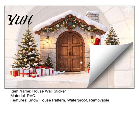 Snow House Stickers Wall Sticker for Christmas, Waterproof Holiday Stone Easy Apply Decals Decal, Removable Mural Living Room Bedroom Christmas