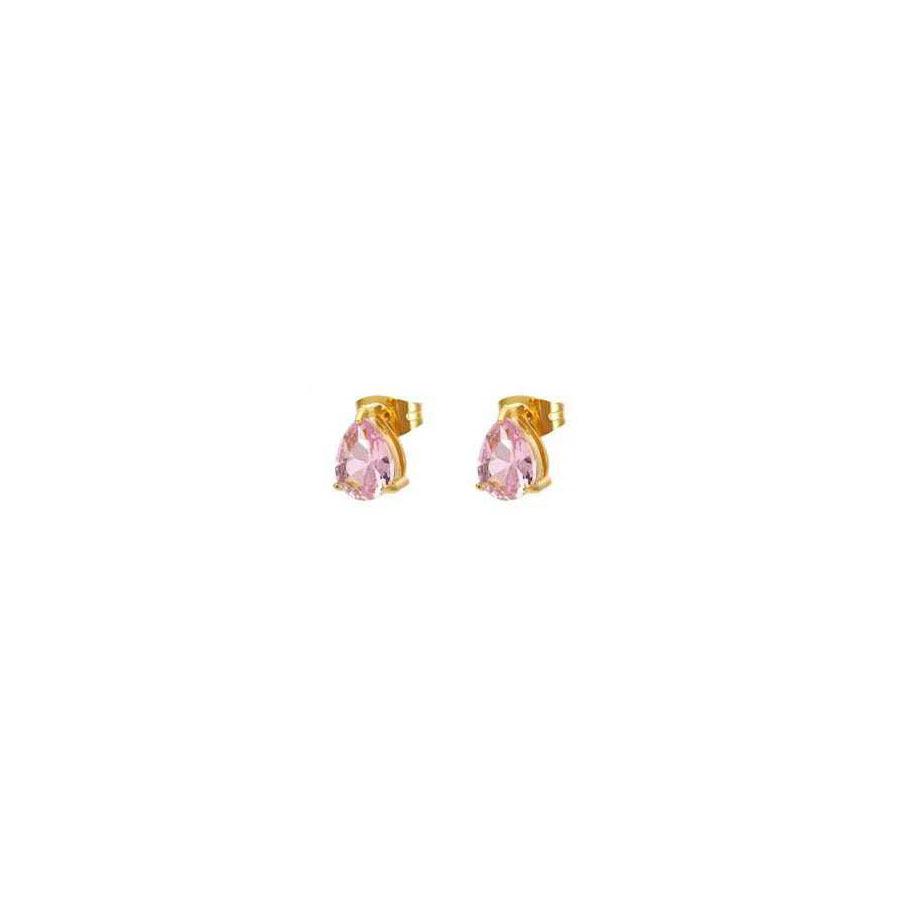 Titanium Steel Water Drop Claw Set Earrings with Oval Cubic Zirconia, Colorfast Stud Design