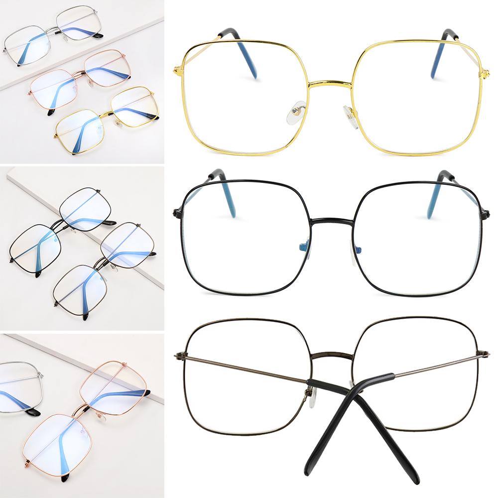 Unisex Vintage Square Glasses Oversized Eyeglasses Metal Frame Eyewear Anti Blue Light Glasses