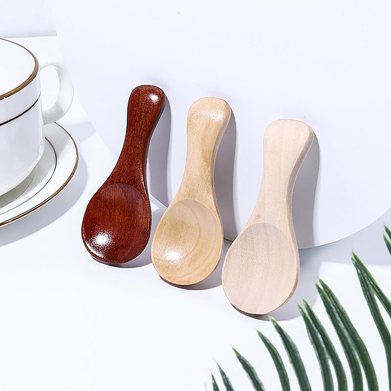 1Pc Short Handle Small Wooden Spoons Tea Honey Coffee Kitchen Spice Condiment Salt Sugar Durable Mini Baby Spoon Accessories