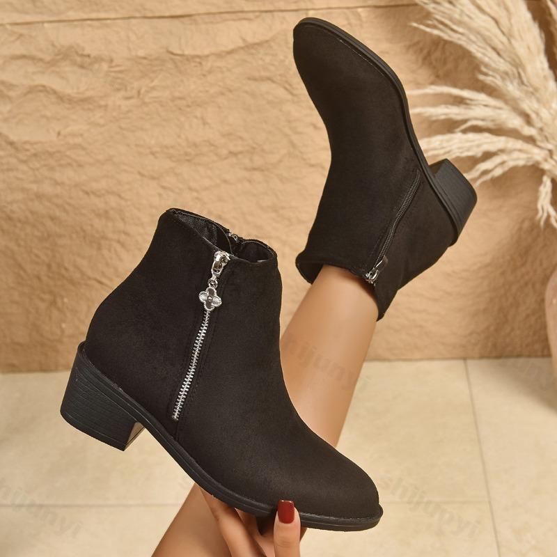 Mode Damen Wildleder Chelsea Stiefeletten Klobige Mode Mittelhohe Absätze Laufschuhe 2025 Herbst Neuer Trend Goth Lässig Damen Kurze Stiefel Frau