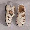 Casual Hollow Out Close Toe Gladiator Sandals Women 2025 Summer Round Toe Low Heel Ankle Strap Sandals Soft Sole Beige Shoes