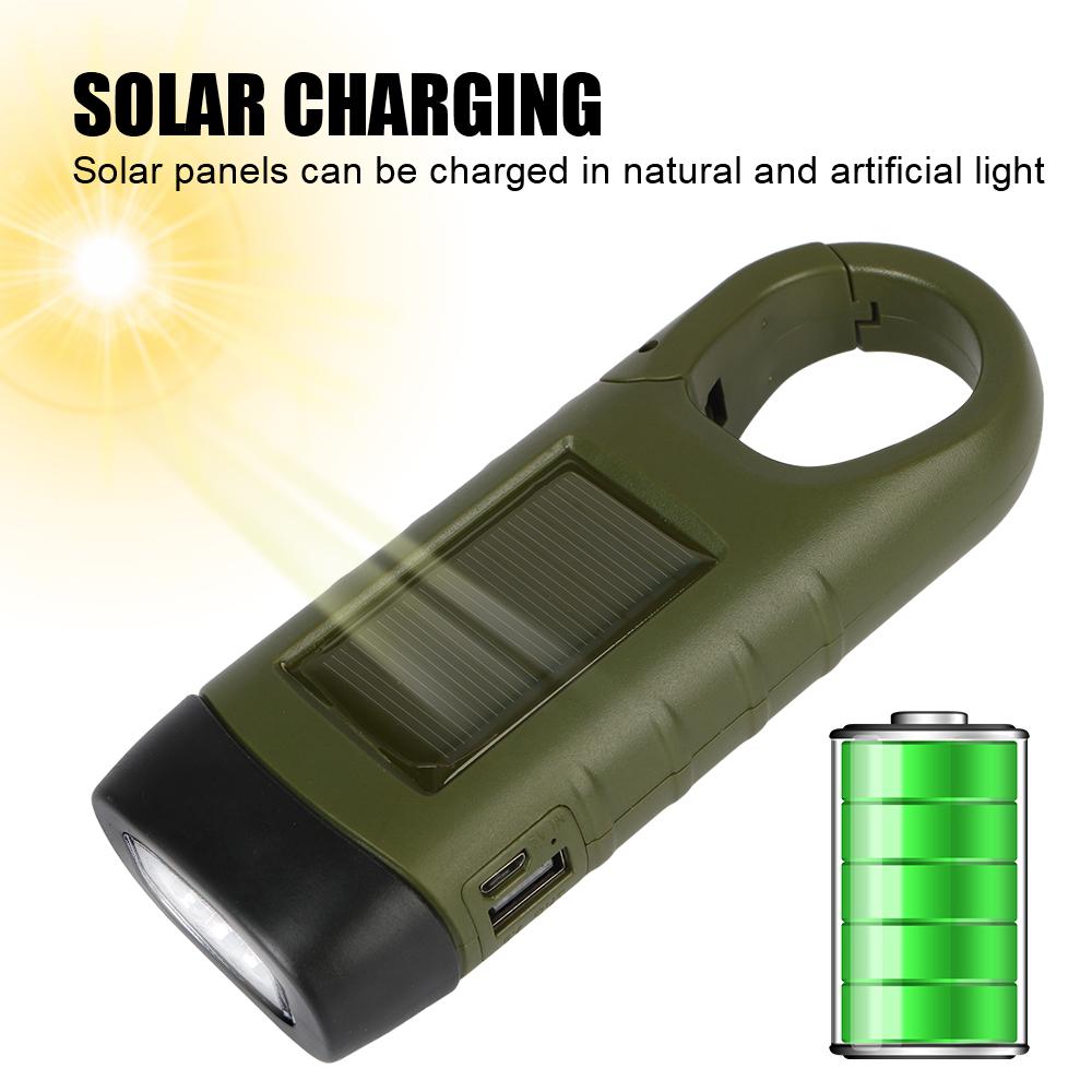 Emergency Hand Crank Dynamo Rechargeable Solar Flashlight Power Bank LED Flashlight For Fishing Boating Hiking