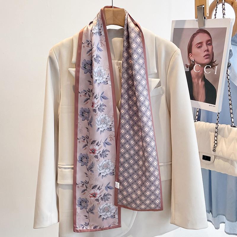 Womens Pink Silk Scarf Long Satin Shirt Horse Print Hair Band
