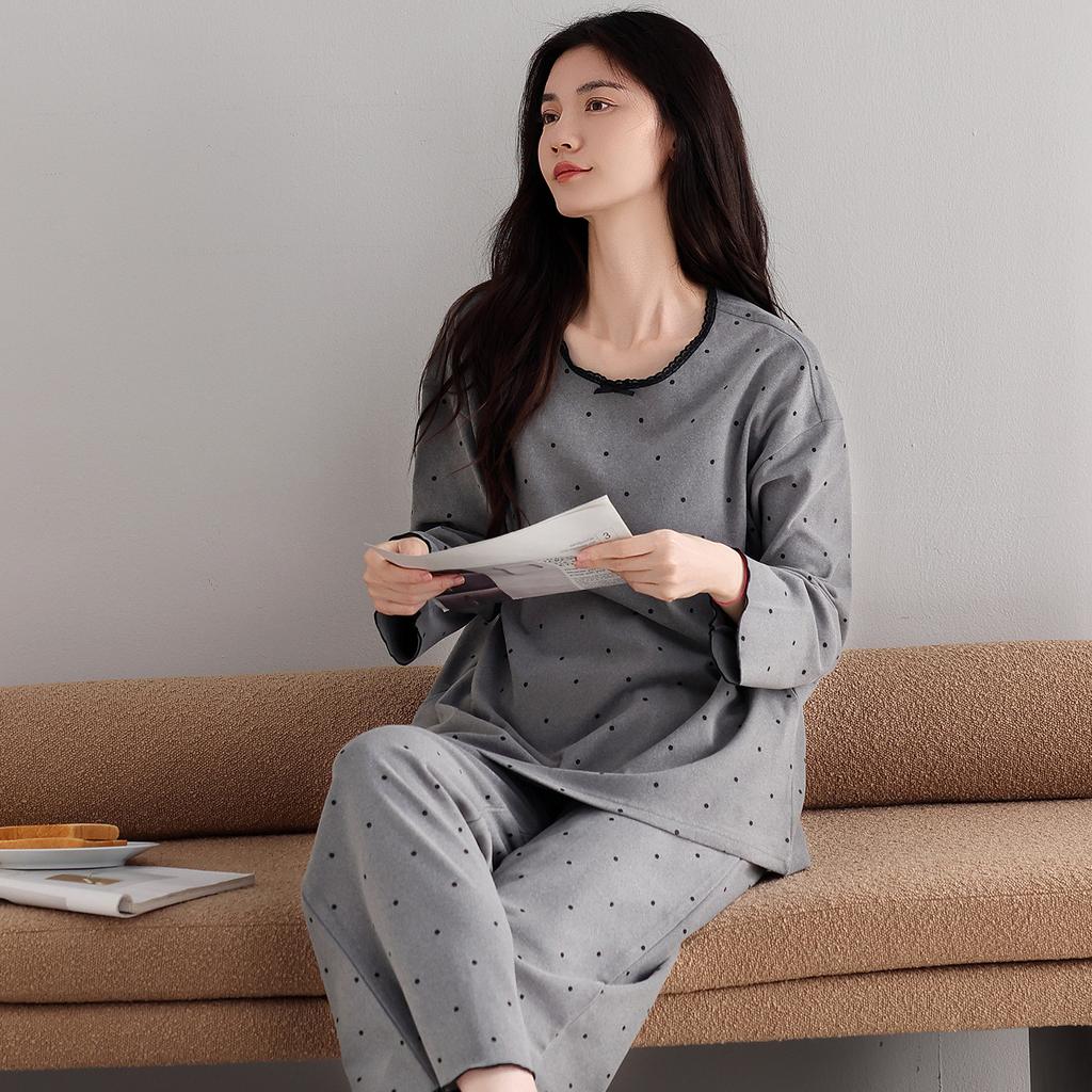 German Velvet Pajamas Women'S Autumn And Winter Thin Velvet Long-Sleeved Polka Dot Warm Suit High-End Winter Loungewear