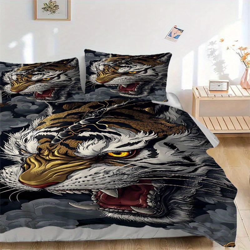 3Pcs Tiger Design Printed Bedding Set, Breathable And Soft,(Includes 1 Duvet Cover And 2 Pillowcases, Quilt Not Included) yy250815205