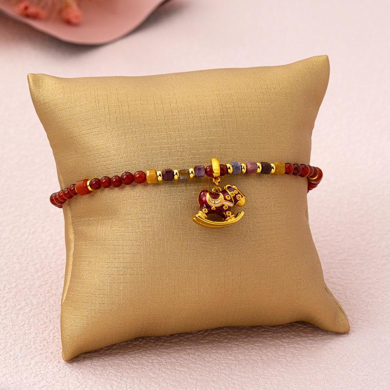 New Year's Enamel Pony Bracelet Necklace Red Agate Year of the Horse Beaded Stacked Wear Light Luxury Simple Versatile Set