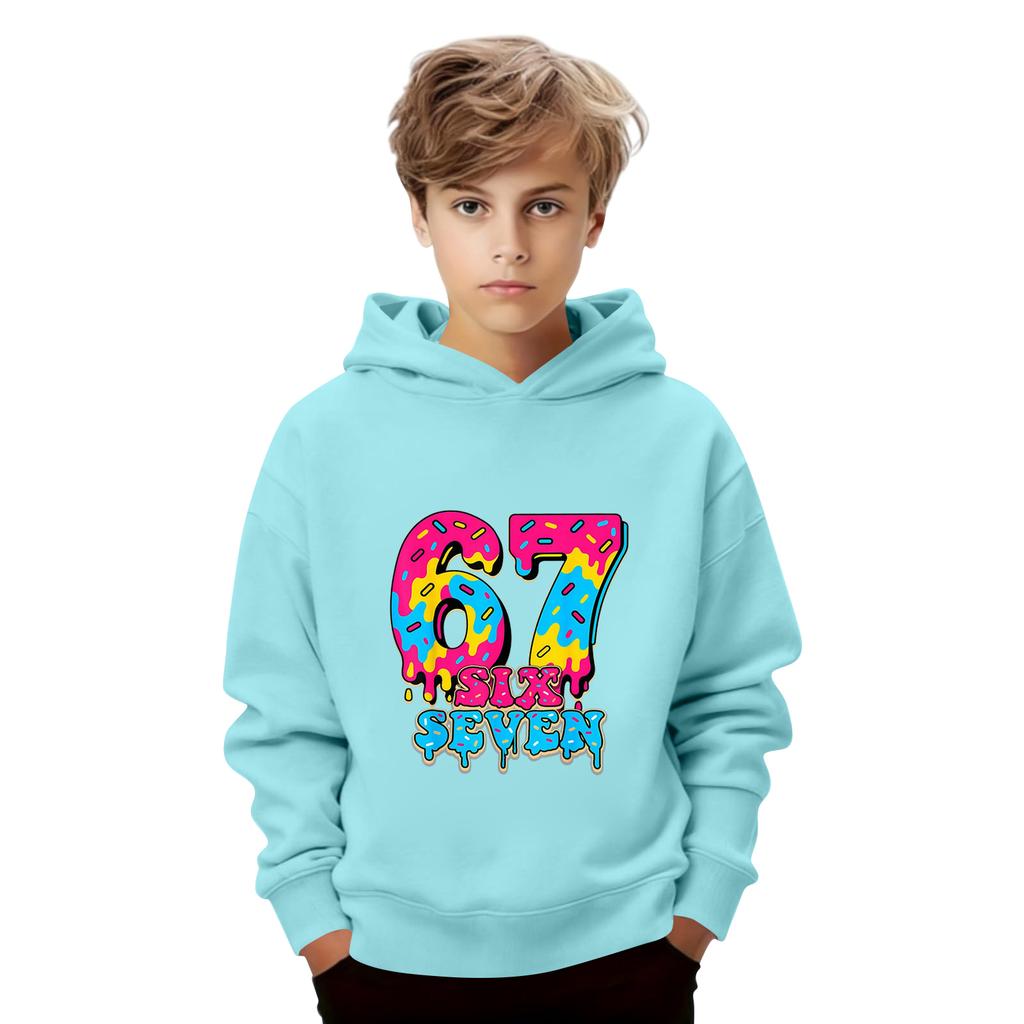 Kids' Long Sleeve Loose Pullover Letter Print Drawstring Hooded Sweatshirt