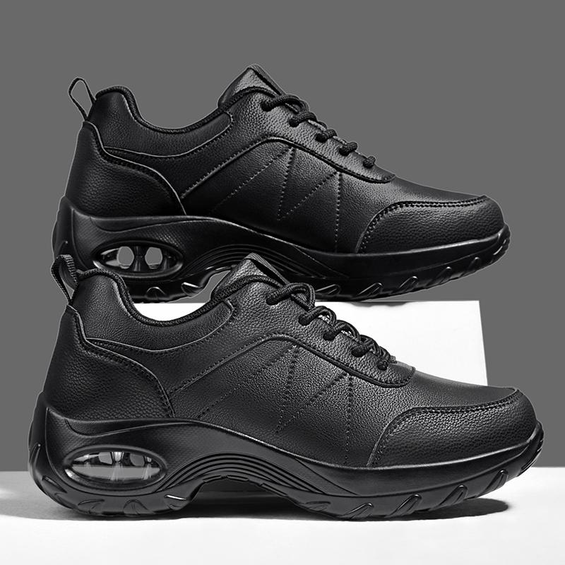 Waterproof Women's Walking Shoes Fashion Air-cushion Casual Sports Shoes Ladies Lace-up PU Leather Platform Shoes