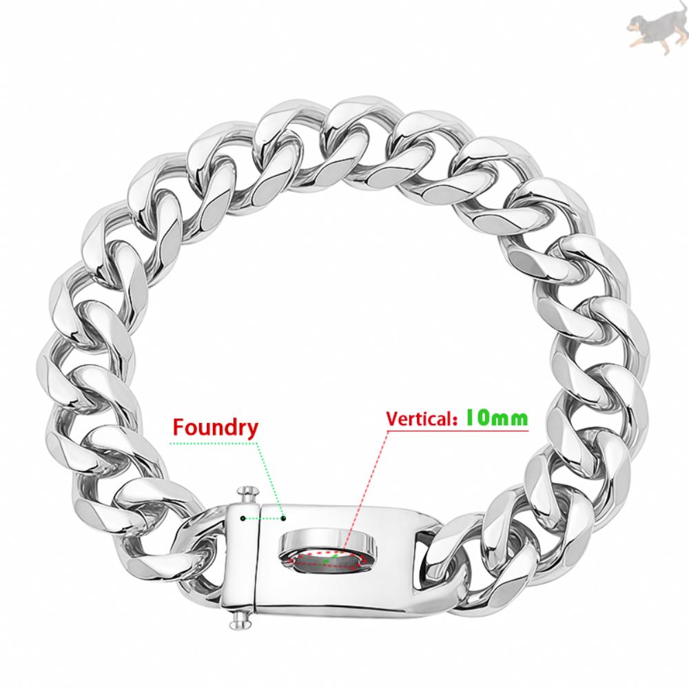 Gold Dog Collar Stainless Steel Metal Pet Choker Silver 19mm Wide Lead for Medium Large Dogs French Bulldog Labrador Retriever