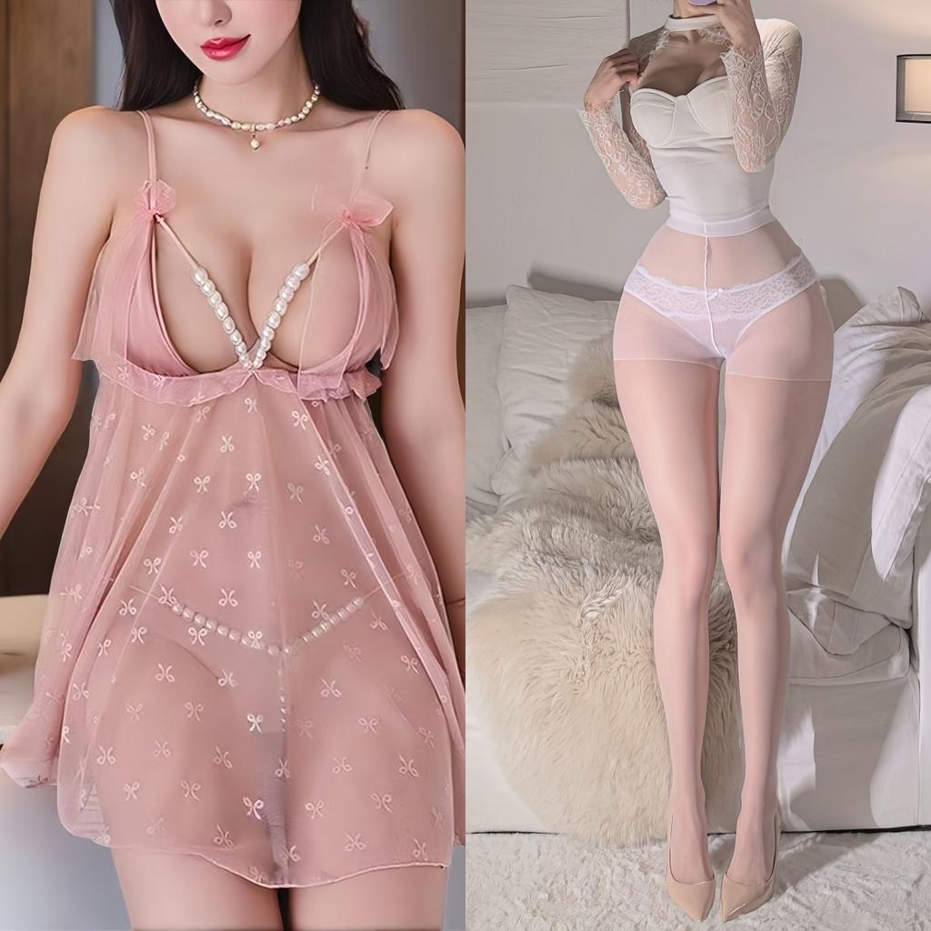 Sex Underwear Pure Desire Pearl Perspective Suspender Nightdress Passion Temptation Sexy Lace Print Free Set