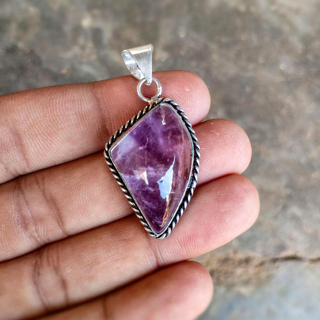 Natural Purple Amethyst Fancy Pendant, 925 Sterling Silver Handmade Jewelry