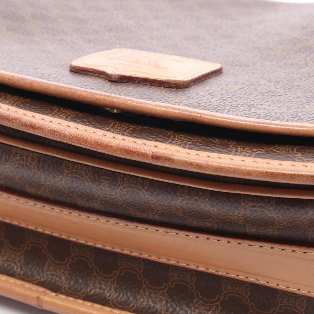 Used CELINE Macadam Shoulder Bag PVC Coated Canvas Leather Brown Used Women