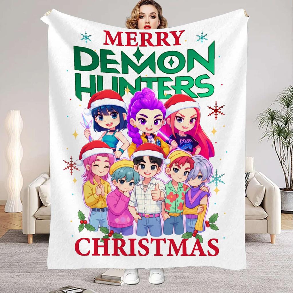 2026 Christmas KPop Demon Hunters Flannel Blankets Travel Living Room Bedroom Sofa Birthday Gifts For Kids Soft Throw Blanket