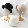 Fashion belt buckle wool warped dome top hat women's winter British retro temperament bucket hat versatile knitted hat