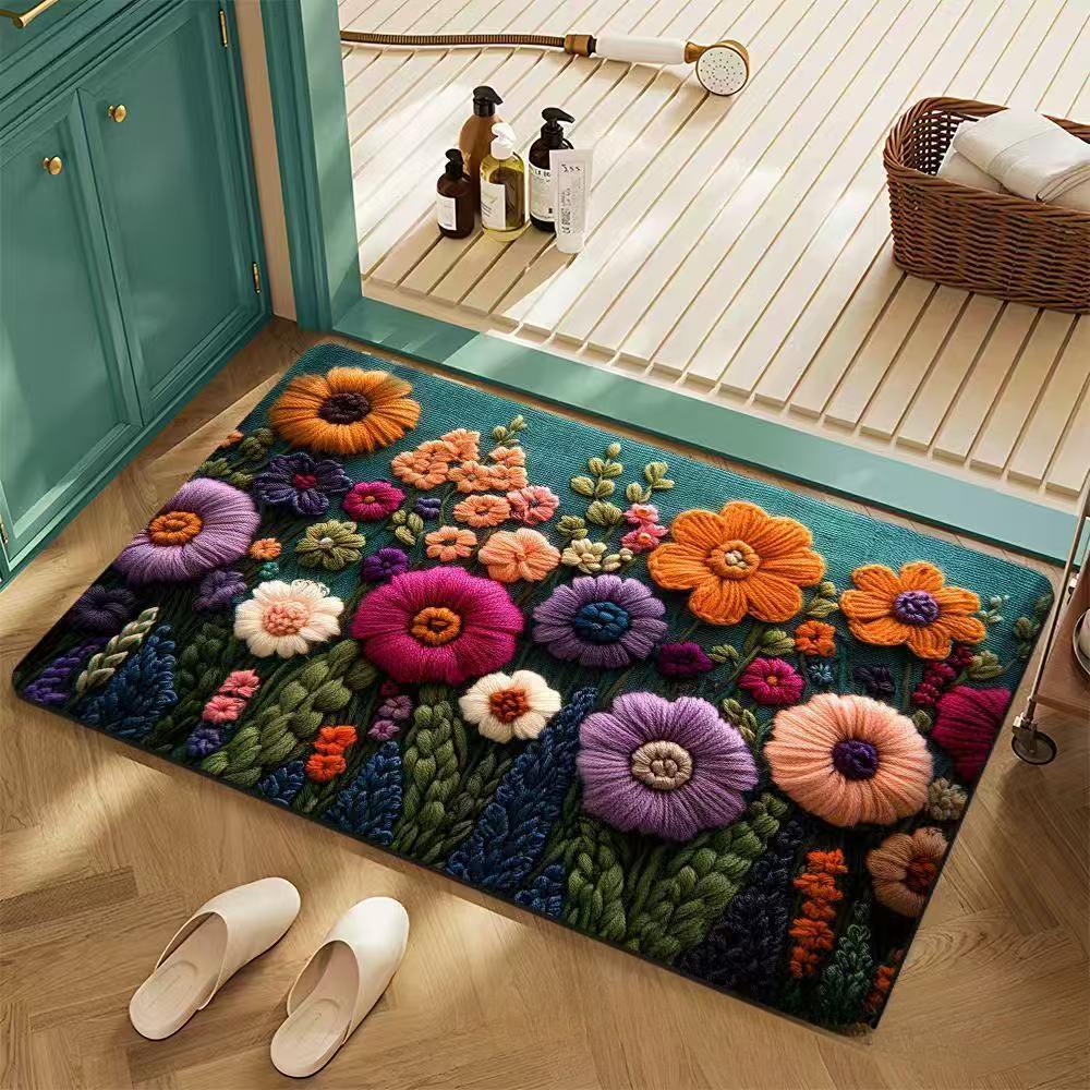 FlowerThickening Bathroom Cashmere Mat Bath Non-slip Carpets In Wash Basin Bathtub  Floor Rug Shower Room Doormat Memory Foam 3D Pad