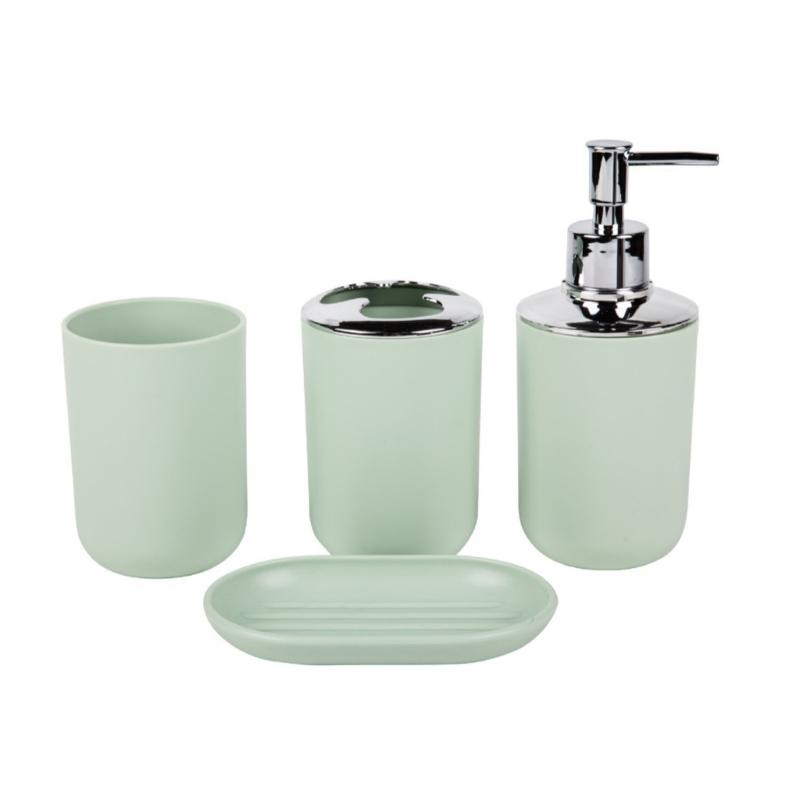 Organizzatori da Bagno Contemporanei Set da 4 Pezzi in Plastica Portaspazzolino Dispenser di Sapone Vassoio con Design Moderno Bianco