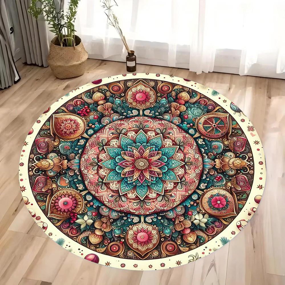 Barevný 3D mandalový Mystery Chakra potisk Kulatý koberec Meditační a jógový Protiskluzový Lze prát v pračce Pro ložnici a obývací pokoj