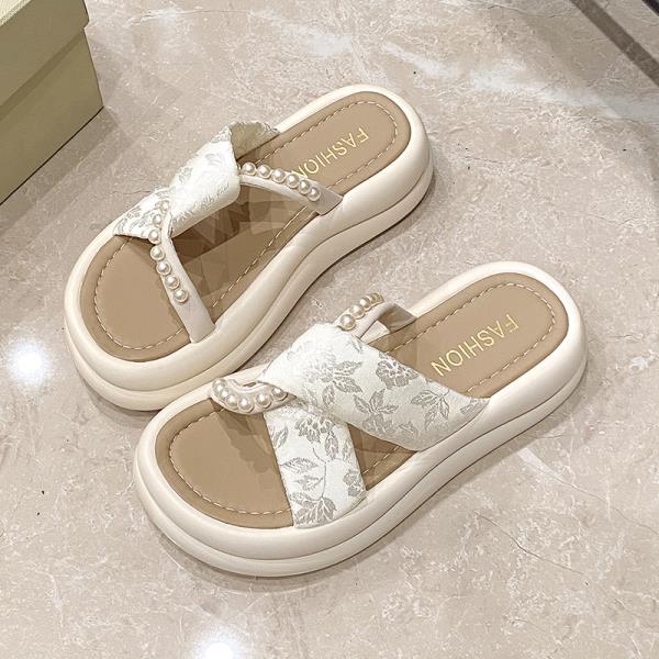 

Fashion Shoes Woman 2025 Slippers For Swimming Pool String Bead Pantofle Platform Beach Summer New Slides House Slippers Platform Beach 38
