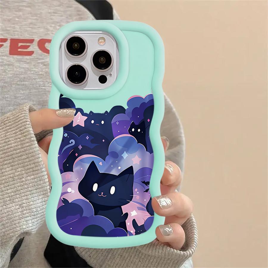 Soft Phone Cover Case for iPhone 15 Plus 13 11 14 XR 16 Pro Max 17 Air 8 12 Black Cat Starry Night